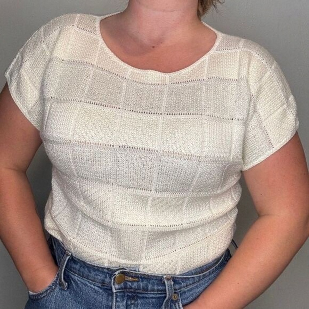 White Knit Short Sleeve Top